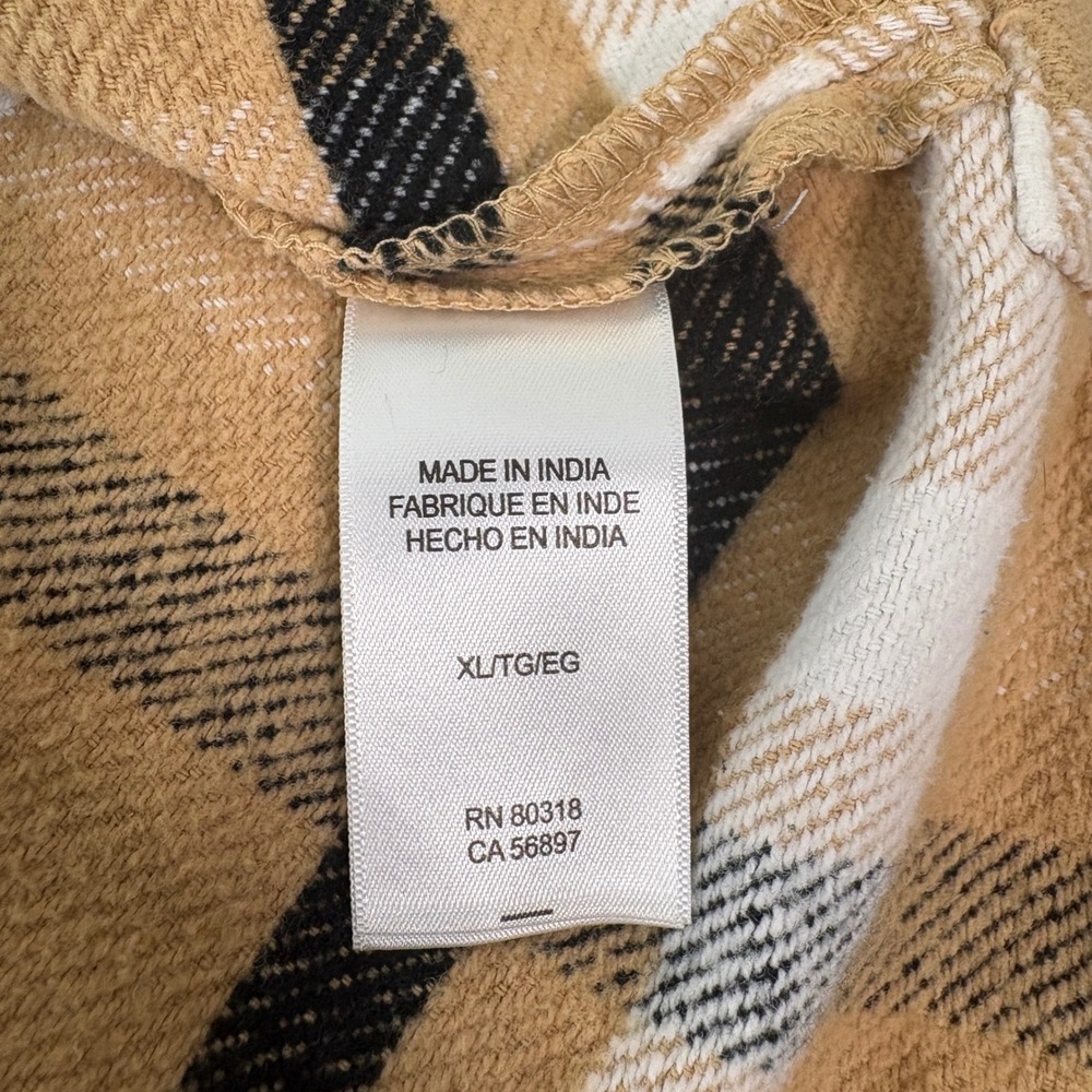 Lucky Brand Shacket Womens XL Tan Plaid Button Up Oversized Cotton Flannel Coat - Picture 6 of 9